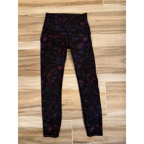 Lululemon Wunder Under High Rise Leggings Size 4 Floral Purple Blue 25 Inseam - Picture 3 of 6